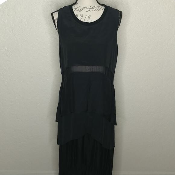Jonathan Simkhai Tiered Silk Maxi Dress with Sheer Panels Black Size 4
